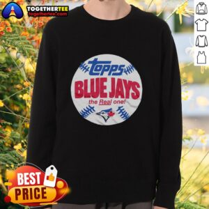 Alt Text: Awesome Powder Blue Toronto Blue Jays MLB X Topps Baseball sweatshirt featuring a stylish design and logo.