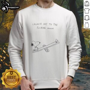 Alt Text: Premium Snoopy playing on a seesaw with Woodstock, featured on a Launch Me To The Moon sweatshirt.