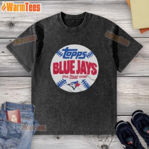 Original Powder Blue Toronto Blue Jays MLB X Topps washed t-shirt featuring vintage baseball design for fans.