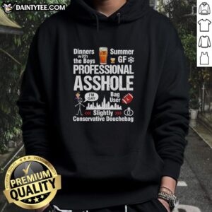 Awesome Professional Asshole Slightly Conservative Douchebag Hoodie in black, showcasing a bold graphic design and modern fit.