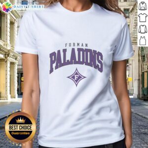 Original Furman Paladins classic logo on a ladies tee, perfect for fans showcasing school spirit and style.