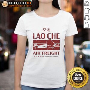 Alt Text: Ladies tee inspired by Indiana Jones and the Temple of Doom featuring Nice Lao Che Air Freight design.