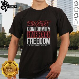 Alt Text: Premium Esist Conformity Embrace Freedom Solutionary Lifestyle T-Shirt in vibrant colors, showcasing a modern design.