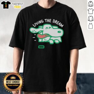 Good Living The Dream t-shirt featuring a dog with its head out the car window, showcasing joyful adventure vibes.