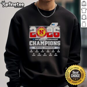 Alt Text: Original Nebraska Cornhuskers 2026 Big Ten Softball Tournament Champions sweatshirt in red with team logo.