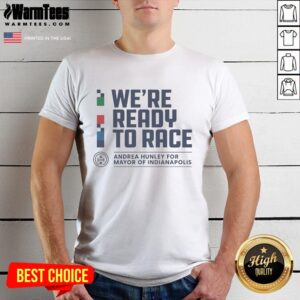 Alt Text: Premium Andrea Hunley Indianapolis Mayoral We're Ready to Race checkered t-shirt featuring vibrant design and colors.