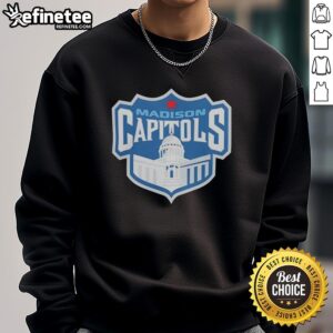 Alt Text: Vintage sweatshirt featuring the Good Madison Capitols hockey logo in bold colors and classic design.