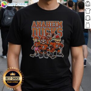 Awesome Anaheim Ducks Super Mario Team Ice Hockey T-Shirt featuring vibrant graphics and team colors for fans.