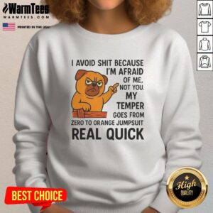 Pretty angry pug in an orange jumpsuit sweatshirt, showcasing a unique style and personality.