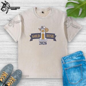 2026 National Champions Montana State Bobcats Gold Rush washed t-shirt featuring team logo and vibrant gold color.