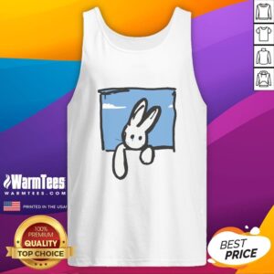 Pretty blue bunny tank top featuring a cute bunny graphic, perfect for casual spring outfits and playful summer wear.