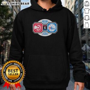 Alt Text: Top Atlanta Hawks vs Philadelphia 76ers 2026 NBA Playoffs hoodie featuring team logos and vibrant colors.