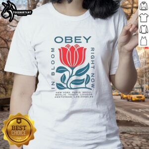 Original Obey In Bloom Ladies Tee featuring vibrant floral design, available in New York, Paris, Seoul, and more.
