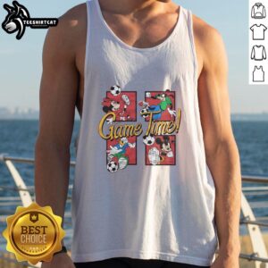 Alt Text: Premium Mickey and Friends Game Time Tank Top featuring vibrant graphics of beloved Disney characters for casual wear.