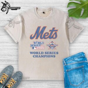 Alt Text: Premium New York Mets Cooperstown World Series encased washed t-shirt featuring team logo and vintage design.