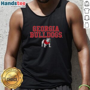 Official Georgia Bulldogs NCAA Text Logo Stack Mascot Tank Top featuring bold team colors and iconic logo design.