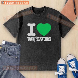 Alt Text: Original Minnesota Timberwolves I Heart Wolves washed t-shirt featuring vibrant graphics and a comfortable fit.