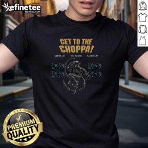 Official Get To The Choppa Alien T-Shirt featuring a vibrant alien graphic and bold text for sci-fi fans.