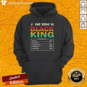 Awesome Juneteenth Black King Nutrition Facts Hoodie showcasing vibrant design celebrating Juneteenth heritage and culture.