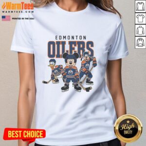 Pretty Edmonton Oilers Disney Team ice hockey ladies tee featuring a vibrant design, perfect for fans and casual wear.