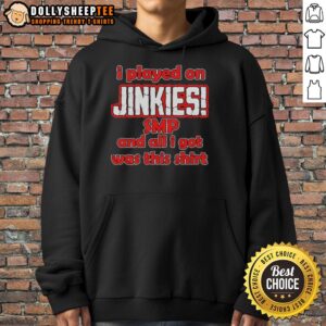 Cozy hoodie featuring 'Top I Played on Jinkies SMP' graphic, perfect for fans of the Jinkies SMP gaming community.