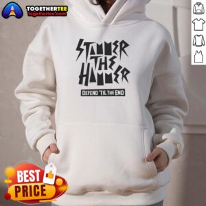 Top Stammer The Hammer 'Defend 'Til The End' Hoodie featuring a bold design, perfect for fans and casual wear.