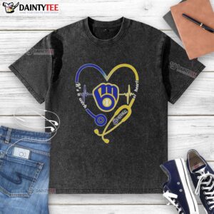 Awesome Milwaukee Brewers stethoscope heartbeat t-shirt, a unique washed design perfect for fans and healthcare professionals.