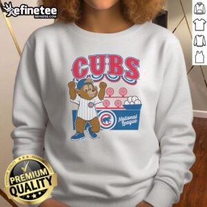 Alt Text: Premium Preschool Mitchell & Ness Cream Chicago Cubs Step Back Up Sweatshirt for kids, featuring team logo and cozy design.