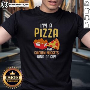 Funny T-shirt for pizza lovers featuring chicken nuggets, perfect for foodies who enjoy fast food humor.