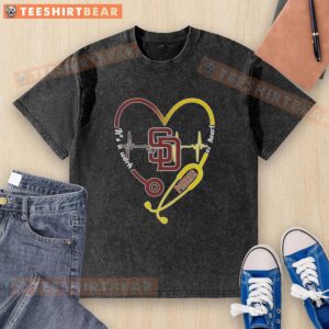Premium San Diego Padres stethoscope heartbeat t-shirt, showcasing a unique design for healthcare fans and Padres supporters.