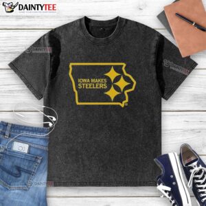 Alt Text: Good Iowa Steelers State Outline Logo washed t-shirt in a casual style, perfect for fans and everyday wear.