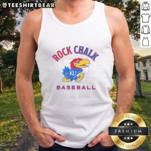 Nice Rock Chalk Kansas Jayhawks baseball home plate tank top featuring vibrant team colors and logo design.