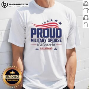 Alt Text: Top Proud Military Spouse T-Shirt featuring American flag design for the 250th anniversary, celebrating service and strength.