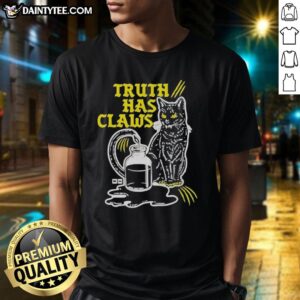 Hot Cat Truth Has Claws T-Shirt featuring a playful cat graphic and bold text, perfect for feline lovers and casual wear.
