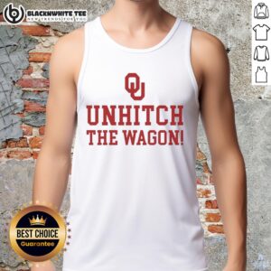 Alt Text: Stylish Top Oklahoma Sooners Unhitch The Wagon tank top for fans, featuring bold team colors and logo design.