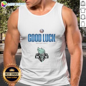 Original New York Islanders Good Luck New York Liberty tank top featuring team logos and vibrant colors for fans.
