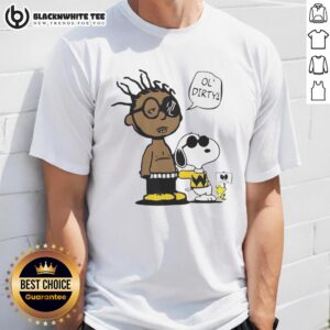 Alt Text: Top Peanuts Ol Dirty Bastard T-Shirt featuring a vibrant design with cartoon characters and hip-hop elements.