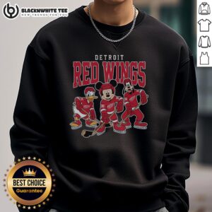 Nice Detroit Red Wings Disney Team ice hockey sweatshirt featuring vibrant colors and iconic logos, perfect for fans.
