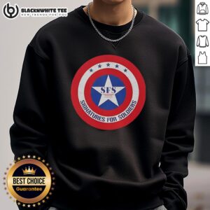 Retro sweatshirt featuring Captain America's shield, perfect for soldiers and fans of superhero apparel.