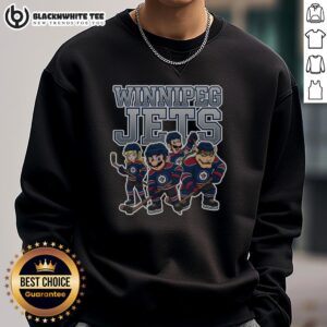 Awesome Winnipeg Jets Super Mario team ice hockey sweatshirt featuring vibrant graphics and cozy design for fans.
