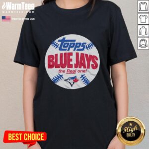 Alt Text: Original Powder Blue Toronto Blue Jays MLB X Topps baseball ladies tee, featuring vintage design and team logo.
