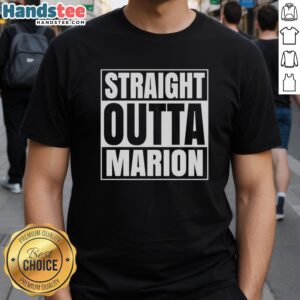 Alt Text: Official Straight Outta Marion United States Prison T-Shirt featuring bold lettering and a stylish design.