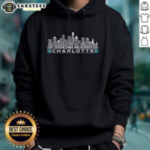 Hot Charlotte Basketball Greatest Of All Time Team Legends hoodie with Charlotte city skyline backdrop.