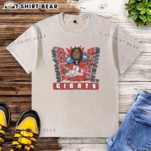 Pretty New York Giants Arvell Reese washed t-shirt in blue, showcasing team logo and stylish design for fans.
