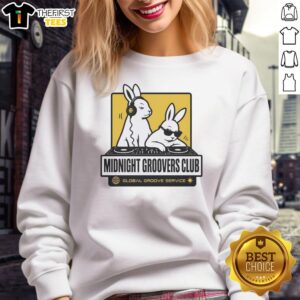 Good DJ Bunny's Midnight Groovers Club sweatshirt featuring vibrant design for global groove service enthusiasts.