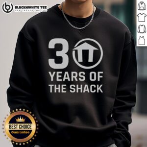Original 30 Years of The Shack logo sweatshirt in vibrant colors, showcasing a stylish design for fans and collectors.