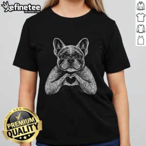Alt Text: Pretty French Bulldog heart design on Amour ladies tee, perfect for dog lovers and casual wear enthusiasts.
