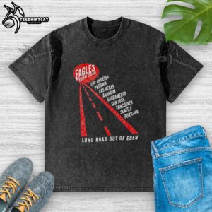 Premium Eagles Tour 2010 Long Road Out of Eden washed t-shirt featuring vintage design and soft fabric for music fans.