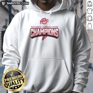 2026 MAAC Women's Swimming and Diving Champions hoodie featuring Fairfield University logo in vibrant colors.