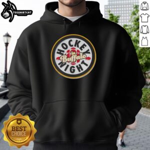 Alt Text: Premium Zach Benson rocking a Hockey Night in Buffalo hoodie, showcasing team spirit and stylish design.